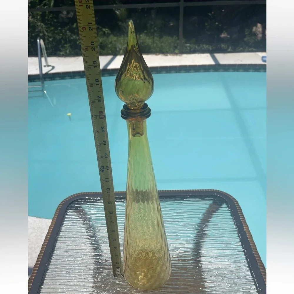 Vintage MCM‎ Empoli Glass Amber Genie Bottle Decanter Stopper Italy DAMAGE
